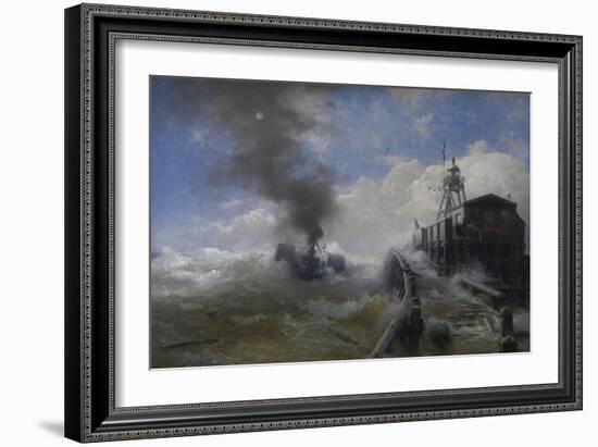 Towboat Leaving the Port of Ostend at Heyday, before 1882-Andreas Achenbach-Framed Giclee Print