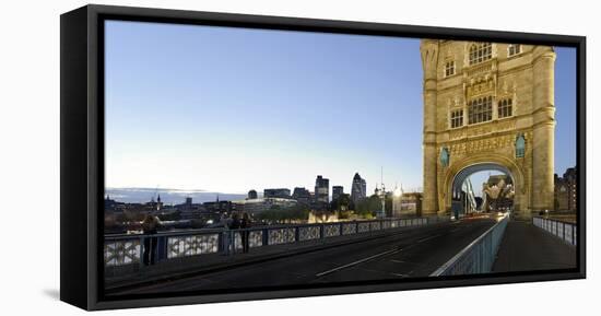 Tower Bridge across the Thames, Traffic, Dusk, London, England, Uk-Axel Schmies-Framed Premier Image Canvas