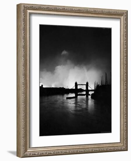 Tower Bridge Against Fires Burning on London's Docks, Ignited During German Air Raid Attack on City-William Vandivert-Framed Photographic Print