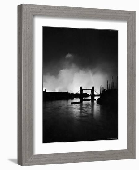 Tower Bridge Against Fires Burning on London's Docks, Ignited During German Air Raid Attack on City-William Vandivert-Framed Photographic Print