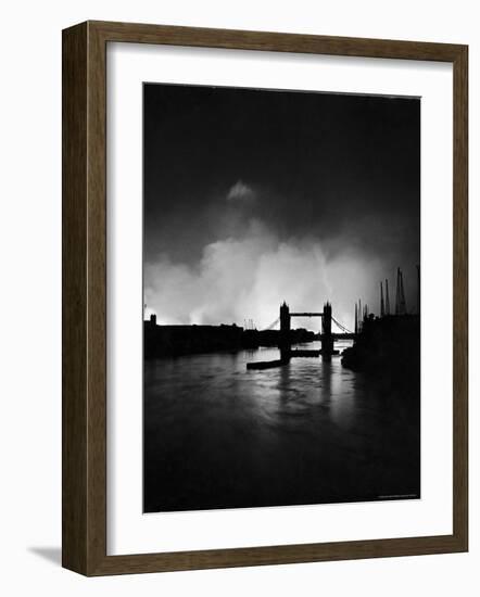 Tower Bridge Against Fires Burning on London's Docks, Ignited During German Air Raid Attack on City-William Vandivert-Framed Photographic Print