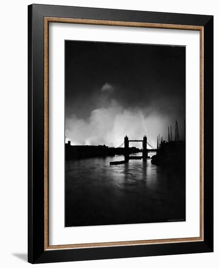 Tower Bridge Against Fires Burning on London's Docks, Ignited During German Air Raid Attack on City-William Vandivert-Framed Photographic Print