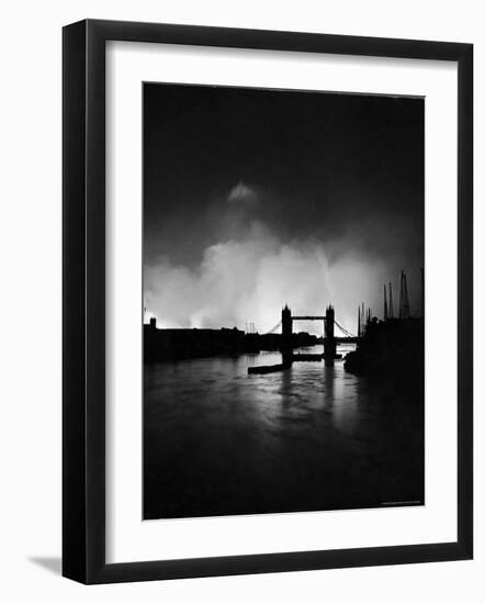 Tower Bridge Against Fires Burning on London's Docks, Ignited During German Air Raid Attack on City-William Vandivert-Framed Photographic Print