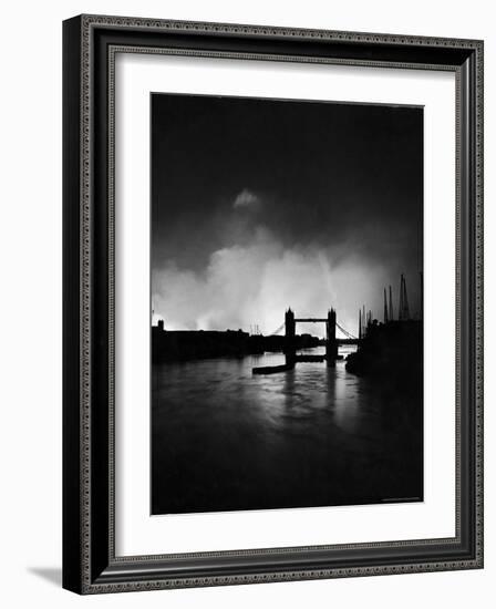 Tower Bridge Against Fires Burning on London's Docks, Ignited During German Air Raid Attack on City-William Vandivert-Framed Photographic Print