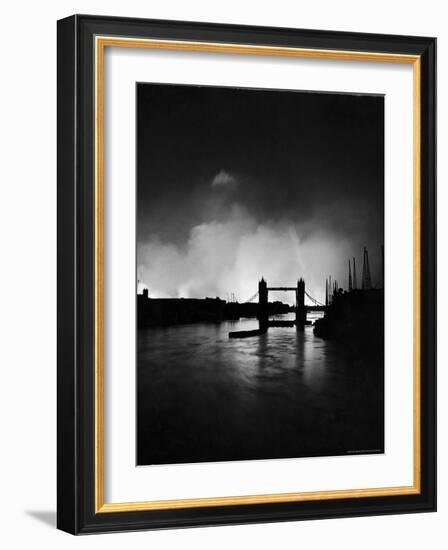 Tower Bridge Against Fires Burning on London's Docks, Ignited During German Air Raid Attack on City-William Vandivert-Framed Photographic Print