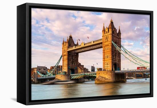 Tower Bridge and a London bus in the afternoon light, London-Ed Hasler-Framed Premier Image Canvas