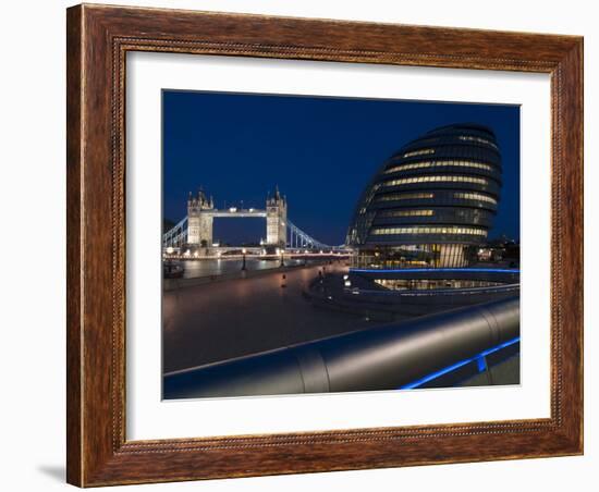 Tower Bridge and City Hall Dusk, London, England, United Kingdom, Europe-Charles Bowman-Framed Photographic Print