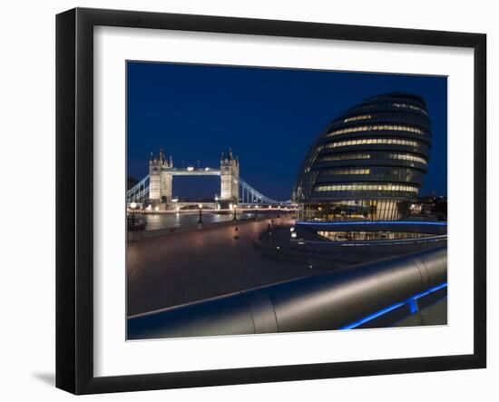 Tower Bridge and City Hall Dusk, London, England, United Kingdom, Europe-Charles Bowman-Framed Photographic Print