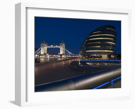 Tower Bridge and City Hall Dusk, London, England, United Kingdom, Europe-Charles Bowman-Framed Photographic Print