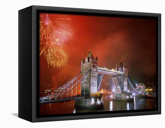 Tower Bridge and Fireworks, London, England-Steve Vidler-Framed Premier Image Canvas