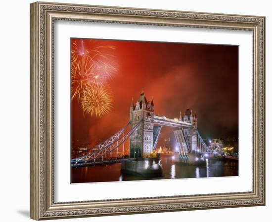 Tower Bridge and Fireworks, London, England-Steve Vidler-Framed Photographic Print