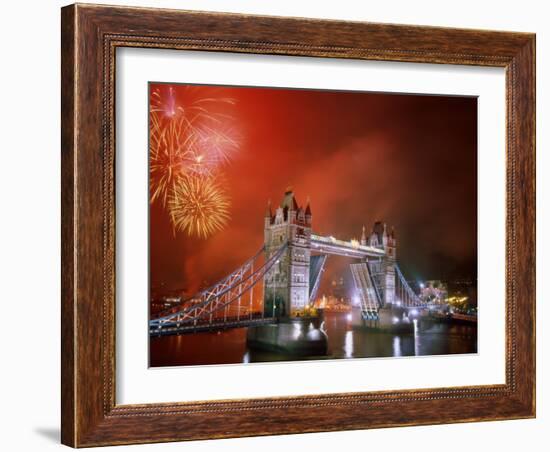 Tower Bridge and Fireworks, London, England-Steve Vidler-Framed Photographic Print