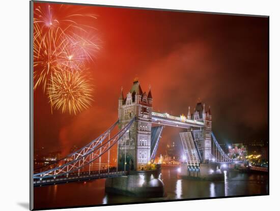 Tower Bridge and Fireworks, London, England-Steve Vidler-Mounted Photographic Print