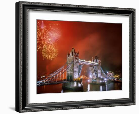 Tower Bridge and Fireworks, London, England-Steve Vidler-Framed Photographic Print