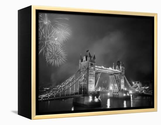 Tower Bridge and Fireworks, London, England-Steve Vidler-Framed Premier Image Canvas