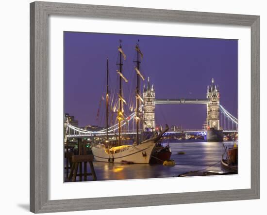 Tower Bridge and Tall Ships on River Thames, London, England, United Kingdom, Europe-Stuart Black-Framed Photographic Print