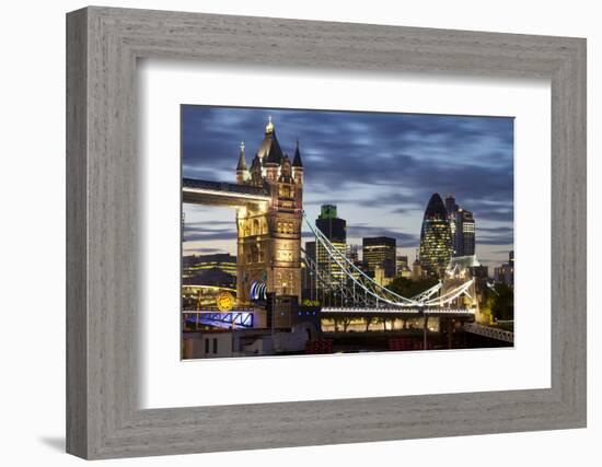 Tower Bridge and the City of London at Night, London, England, United Kingdom, Europe-Miles Ertman-Framed Photographic Print