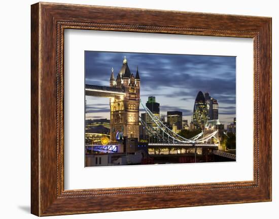 Tower Bridge and the City of London at Night, London, England, United Kingdom, Europe-Miles Ertman-Framed Photographic Print