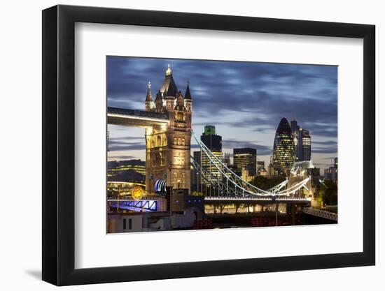 Tower Bridge and the City of London at Night, London, England, United Kingdom, Europe-Miles Ertman-Framed Photographic Print