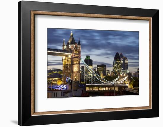 Tower Bridge and the City of London at Night, London, England, United Kingdom, Europe-Miles Ertman-Framed Photographic Print