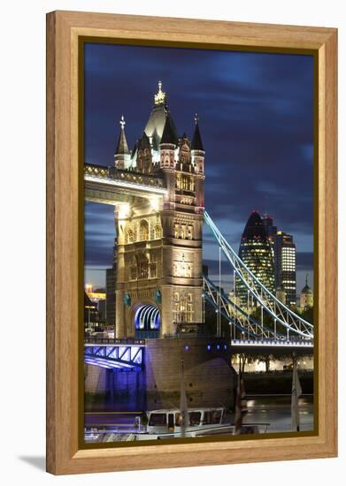Tower Bridge and the Financial District at Night, London, England, United Kingdom, Europe-Miles Ertman-Framed Premier Image Canvas