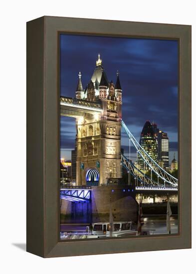 Tower Bridge and the Financial District at Night, London, England, United Kingdom, Europe-Miles Ertman-Framed Premier Image Canvas