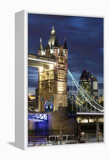 Tower Bridge and the Financial District at Night, London, England, United Kingdom, Europe-Miles Ertman-Framed Premier Image Canvas