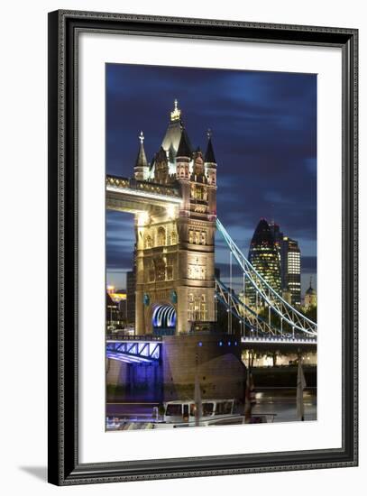 Tower Bridge and the Financial District at Night, London, England, United Kingdom, Europe-Miles Ertman-Framed Photographic Print