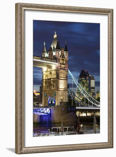 Tower Bridge and the Financial District at Night, London, England, United Kingdom, Europe-Miles Ertman-Framed Photographic Print