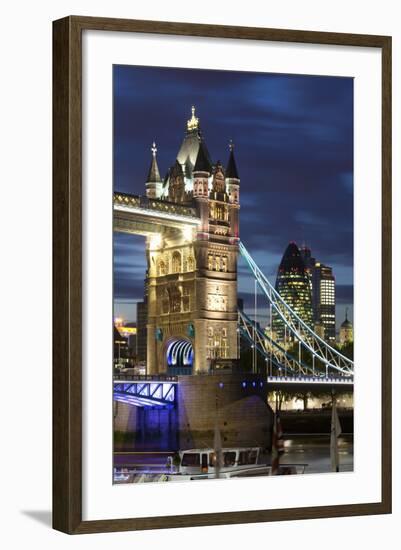 Tower Bridge and the Financial District at Night, London, England, United Kingdom, Europe-Miles Ertman-Framed Photographic Print