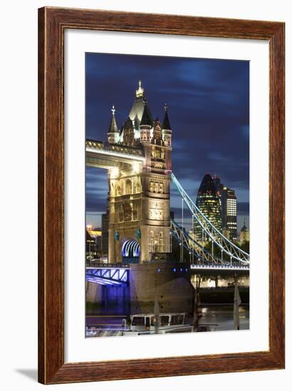 Tower Bridge and the Financial District at Night, London, England, United Kingdom, Europe-Miles Ertman-Framed Photographic Print