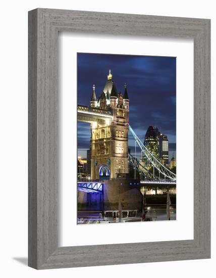 Tower Bridge and the Financial District at Night, London, England, United Kingdom, Europe-Miles Ertman-Framed Photographic Print