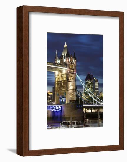 Tower Bridge and the Financial District at Night, London, England, United Kingdom, Europe-Miles Ertman-Framed Photographic Print