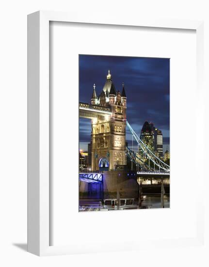 Tower Bridge and the Financial District at Night, London, England, United Kingdom, Europe-Miles Ertman-Framed Photographic Print