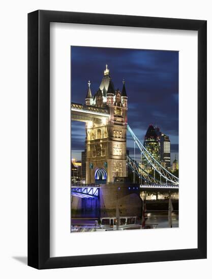 Tower Bridge and the Financial District at Night, London, England, United Kingdom, Europe-Miles Ertman-Framed Photographic Print