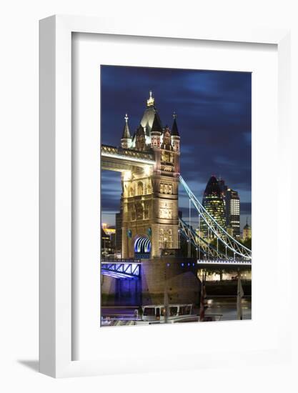 Tower Bridge and the Financial District at Night, London, England, United Kingdom, Europe-Miles Ertman-Framed Photographic Print