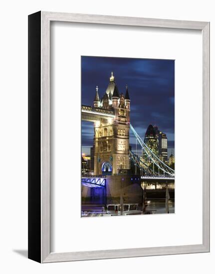 Tower Bridge and the Financial District at Night, London, England, United Kingdom, Europe-Miles Ertman-Framed Photographic Print