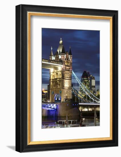 Tower Bridge and the Financial District at Night, London, England, United Kingdom, Europe-Miles Ertman-Framed Photographic Print