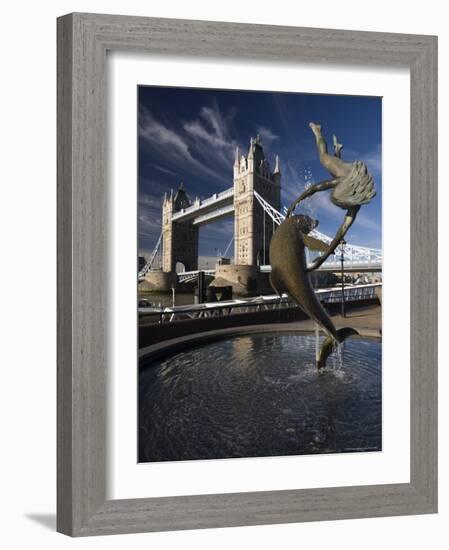 Tower Bridge and the Girl with a Dolphin Sculpture, London, England-Amanda Hall-Framed Photographic Print
