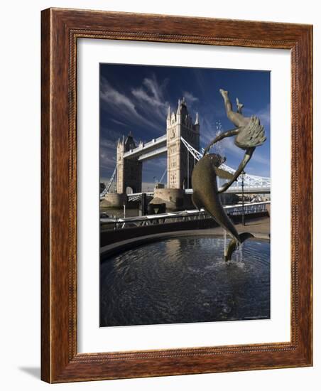 Tower Bridge and the Girl with a Dolphin Sculpture, London, England-Amanda Hall-Framed Photographic Print