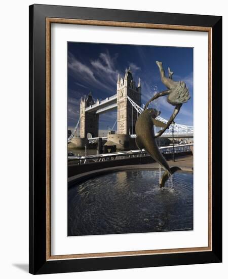 Tower Bridge and the Girl with a Dolphin Sculpture, London, England-Amanda Hall-Framed Photographic Print