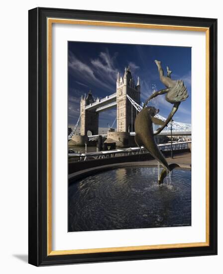 Tower Bridge and the Girl with a Dolphin Sculpture, London, England-Amanda Hall-Framed Photographic Print