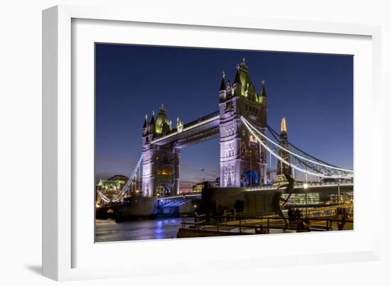 Tower Bridge and The Shard at dusk, London, England, United Kingdom, Europe-Charles Bowman-Framed Photographic Print