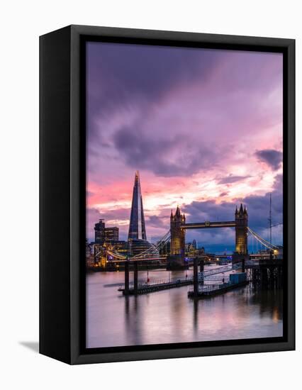 Tower Bridge and The Shard at sunset, London-Ed Hasler-Framed Premier Image Canvas