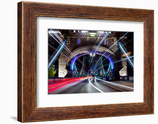 Tower Bridge at night, with light trails, London-Ed Hasler-Framed Photographic Print