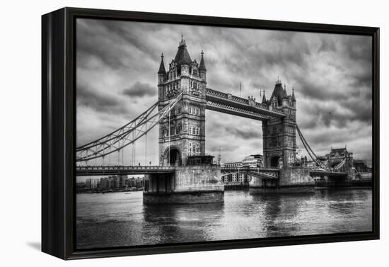 Tower Bridge In London, The Uk. Black And White, Artistic Vintage, Retro Style-Michal Bednarek-Framed Stretched Canvas