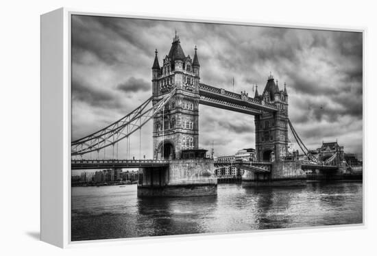 Tower Bridge In London, The Uk. Black And White, Artistic Vintage, Retro Style-Michal Bednarek-Framed Stretched Canvas