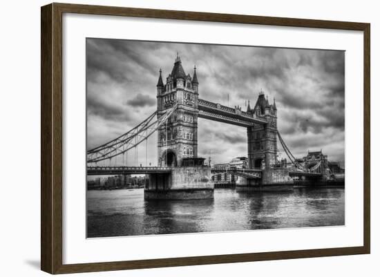 Tower Bridge In London, The Uk. Black And White, Artistic Vintage, Retro Style-Michal Bednarek-Framed Premium Giclee Print