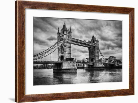 Tower Bridge In London, The Uk. Black And White, Artistic Vintage, Retro Style-Michal Bednarek-Framed Art Print