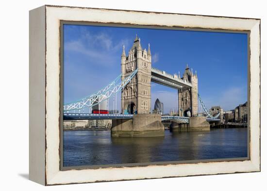 Tower Bridge is viewed from a low angle towrds London City-Charles Bowman-Framed Premier Image Canvas